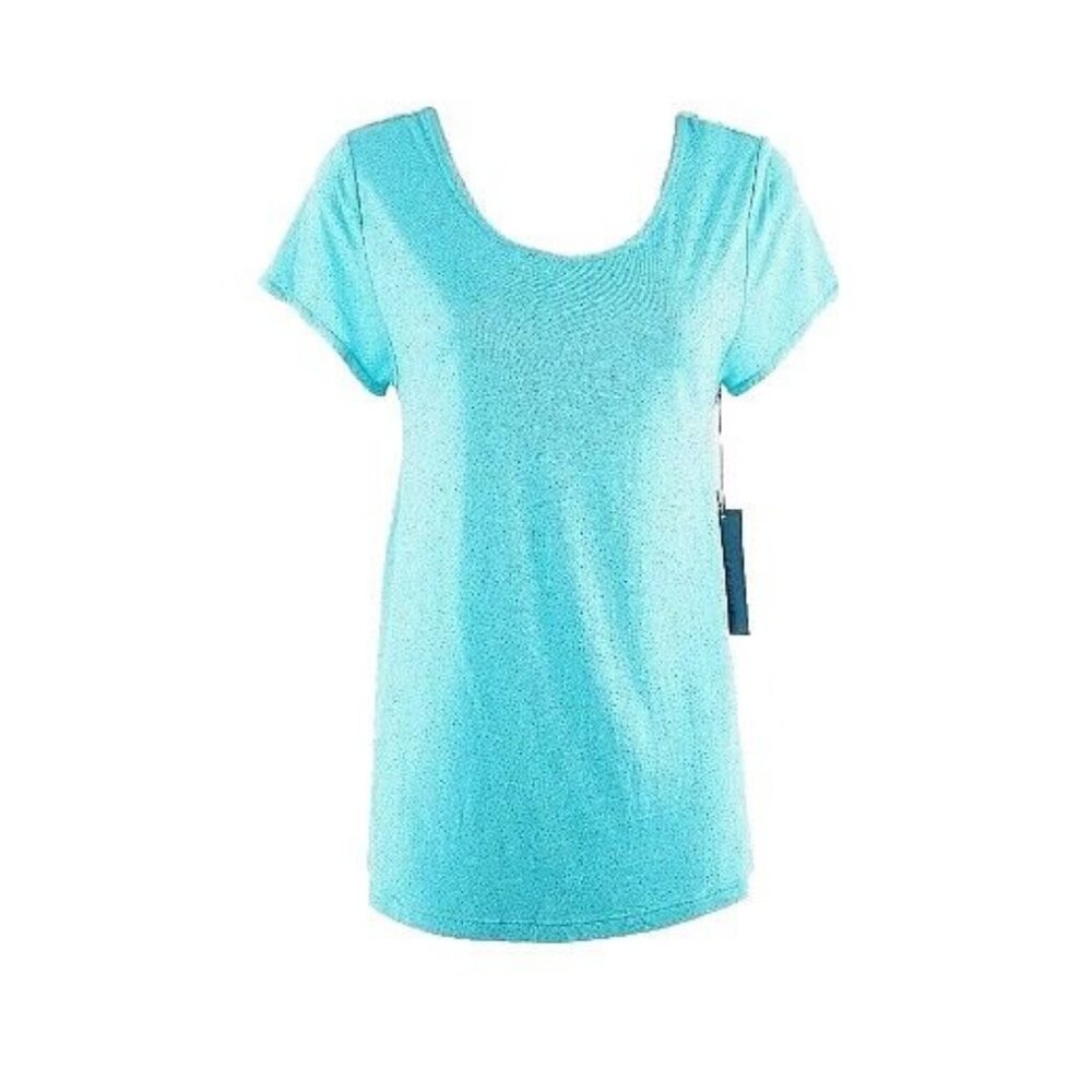 JLo $34 Sz S Aqua Blue Silver Glitter Strappy Back Rayon Jersey Top
